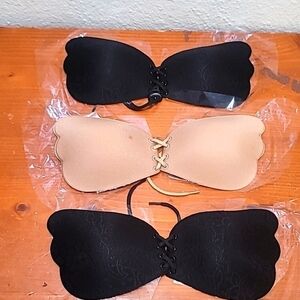 3 PAIR MITALOO STICKY CROSS TES SILICONE INVISIBLE LACE UP BRA SIZE A 32 TO 34